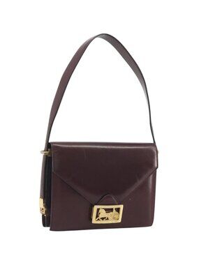 CELINE Shoulder Bag Leather Bordeaux Gold